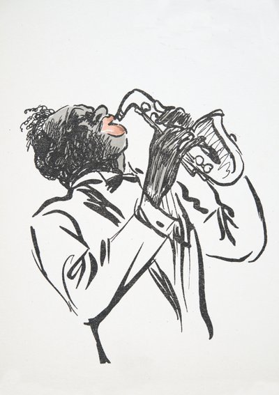 Saxophonist, aus White Bottoms, veröffentlicht 1927 (Farbholzschnitt) von Sem